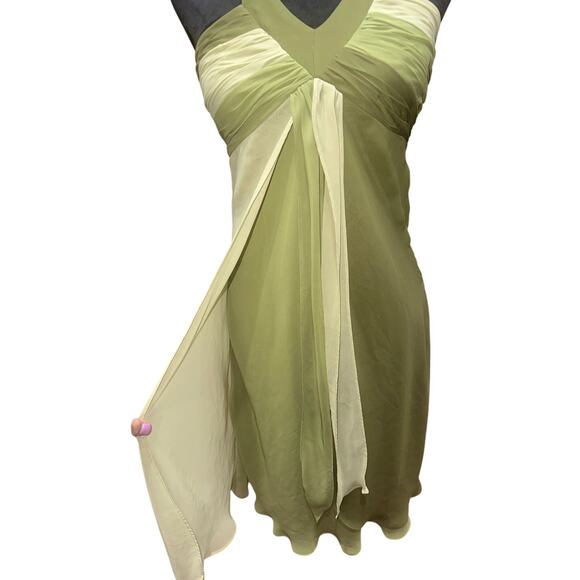 Sangria Halter Party Dress Sheer Overlay Roused Bust Y2K Fairy Whimsigoth Green - Picture 3 of 16